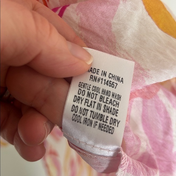 THML Floral Puff Sleeve Blouse Medium Pink Orange Tropical Ruffle Neck - Picture 12 of 16